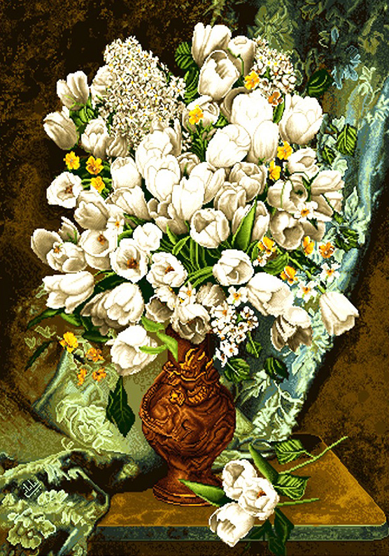 عکس گلهای سفید و گلدان
