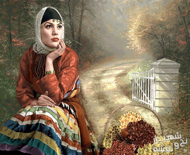 نخ و نقشه و لوازم بافت تابلو فرش طرح دختر ایرانی کد 225