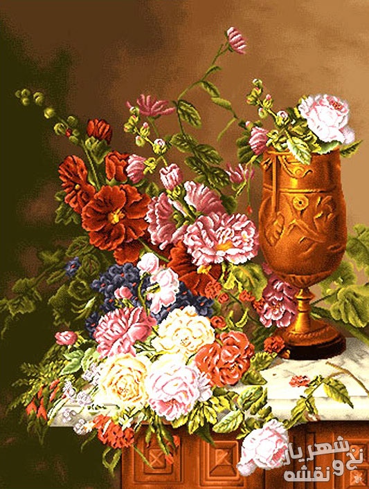 مصالح و لوازم آماده بافت تابلو فرش طرح گل و گلدان کد 1726