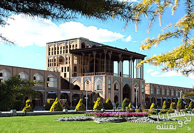 عکس تابلو فرش طرح عمارت عالی قاپو اصفهان کد 554