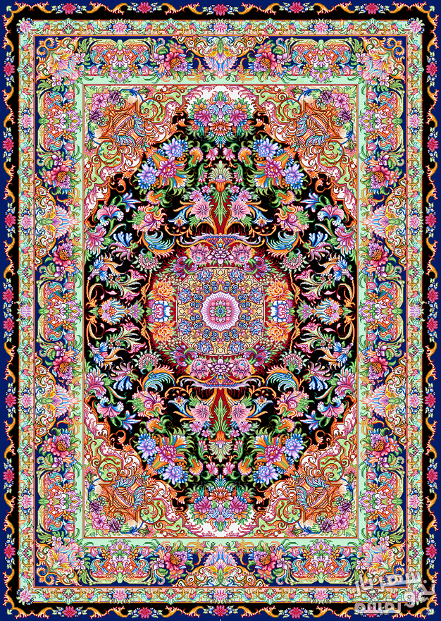 نخ و نقشه فرش قالیچه نفیس در دو حالت تمام ابریشم و ترکیب مرینوس و ابریشم کد j-514 | شهریارنوین
